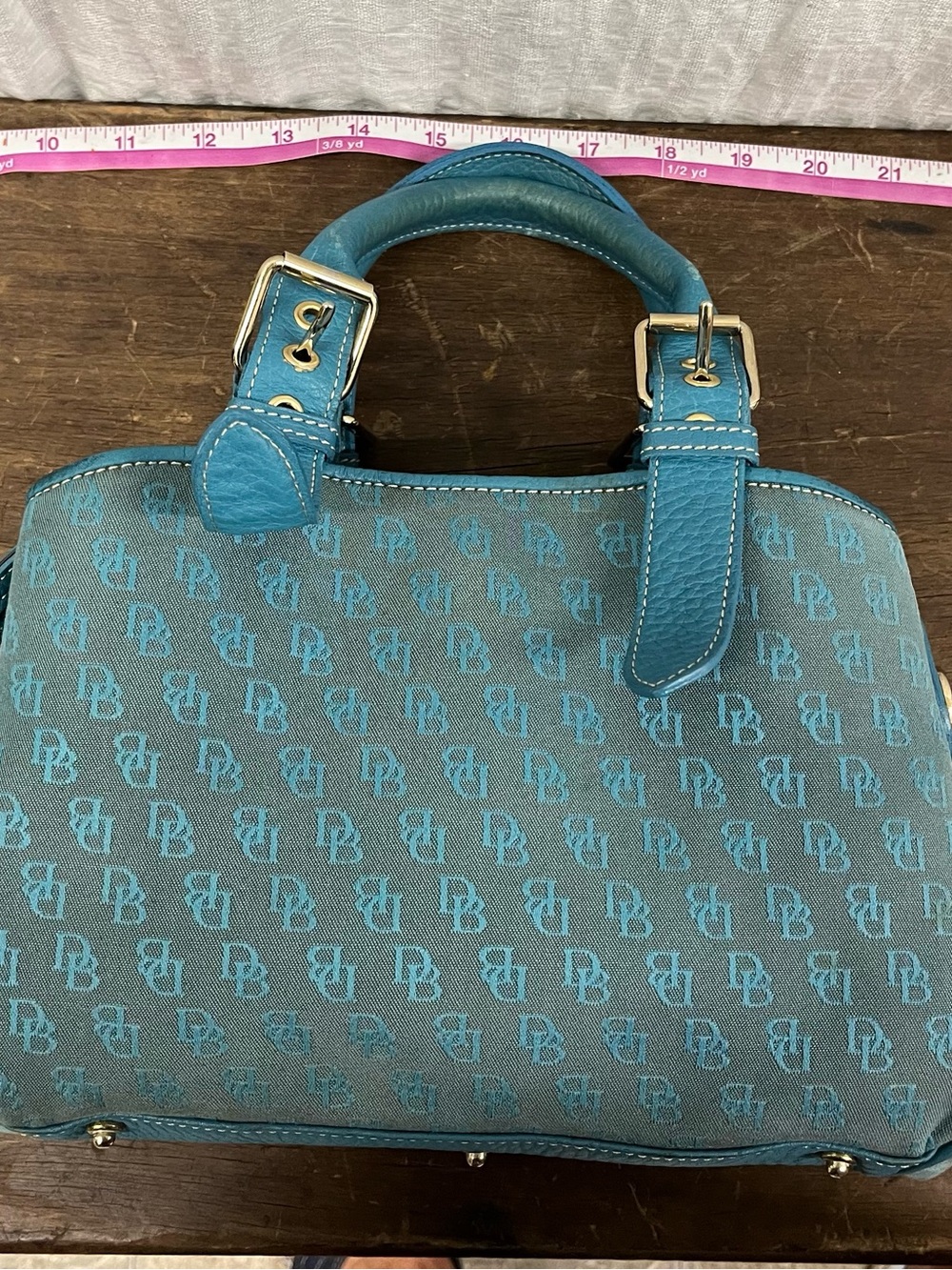 Dooney & Bourke Teal Logo-Print Satchel with Gold Hardware